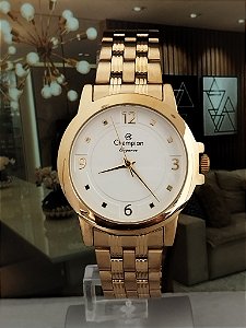 Relógio Champion Elegance Cn26797h Quartz De Aço Dourado