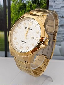Relógio Masculino Aço com Calendário Dourado