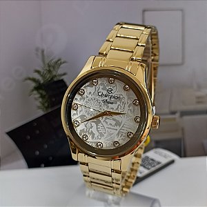 Relógio CHAMPION feminino dourado strass analógico CN27410H