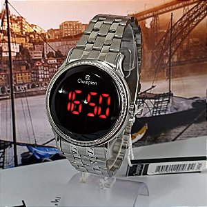 Relógio Feminino Champion Digital Led Prata Redondo Original + Pulseira CH40204T
