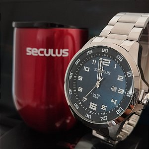 Kit Relógio Masculino Séculos Prata - 44011GOSVNA1 - C/Copo Térmico