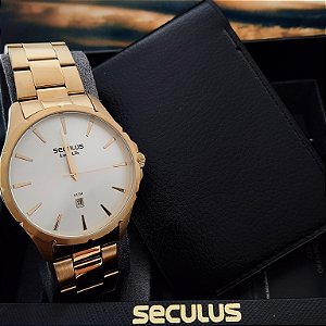 Kit Relógio Masculino Séculos Dourado - 44154GPSVDAK1 - C/Carteira