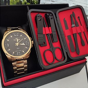Relógio Technos Masculino Militar Prata 2117LFGK1P kit Manicure