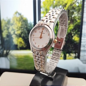 Relogio feminino champion prata com dourado CH25276B