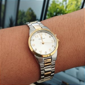 Relogio feminino champion prata com dourado CH26846S