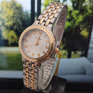 Relogio feminino champion prata com dourado  CN25387B