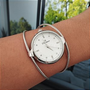 Relogio feminino bracelete champion prata CF25750Q