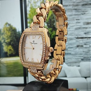 Relogio Champion Feminino Dourado Elos Groumet CF24840H