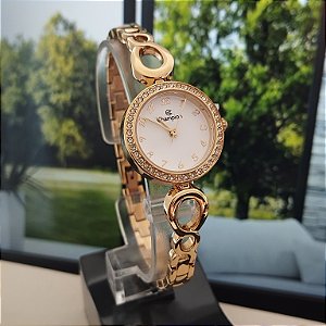 Relógio Pequeno Dourado Feminino Champion Númerais Completos Original CF24420H
