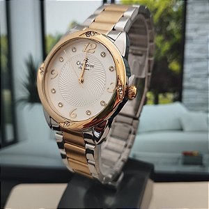 Relogio feminino champion prata com dourado CN25734B