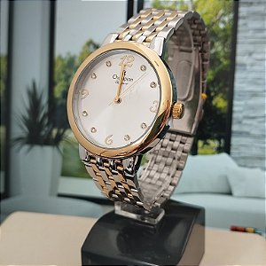 Relogio feminino champion  prata com dourado CN24968S