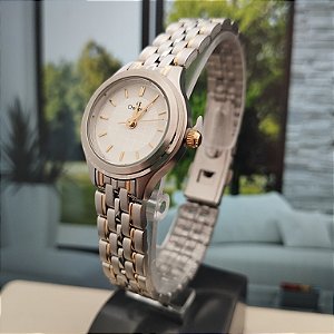 Relogio feminino champion prata com dourado CH27229B