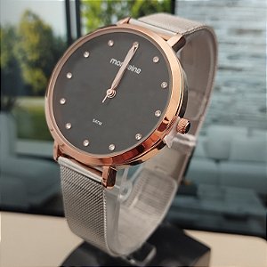 Relogio feminino mondaine prata com rose 32847LPMVGE2