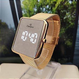 Mini Relógio Digital Champion Dourado Espelhado - CH48180B