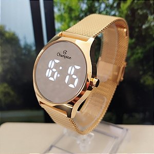 Mini Relogio Feminino Champion Dourado Digital Espelhado - CH48171B