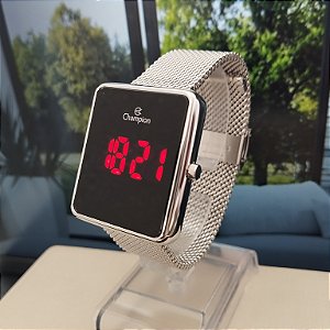 Mini Relógio Champion Digital Quadrado Feminino Prata - CH48180T