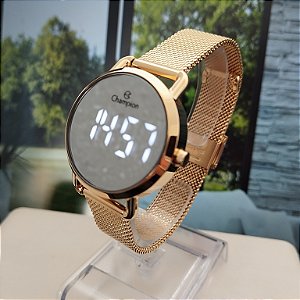 Mini Relógio Champion Digital Feminino Dourado Espelhado - CH48199B