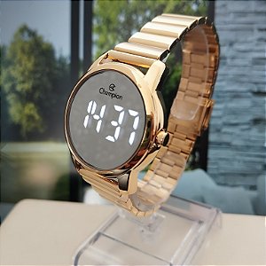 Mini Relógio Champion Digital Feminino Dourado Espelhado - CH48215B