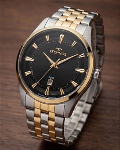 Relogio Technos masculino prata com dourado 2115UAN/1P