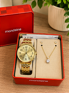 Kit Relógio Feminino Mondaine Dourado - 99909LPMKDE1K1