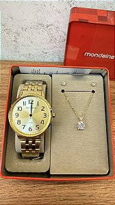 Kit Relógio Feminino Mondaine Dourado - 99909LPMKDE1K1