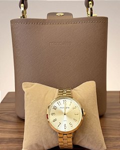 Kit Relógio Feminino Mondaine Dourado Com Bolsa - 32667LPMVDE1