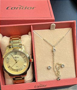 Kit Relógio Femenino Condor Dourado - CO2035NBH/K4D