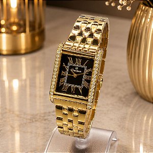 Relógio Champion Dourado Feminino com Números Romanos e Pedra - CF25876U