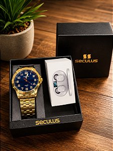 Kit Relogio Masculino Seculus Dourado - 44293GPSVDA3K2
