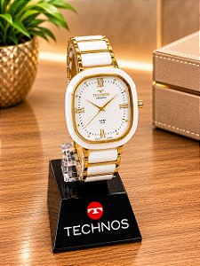 Relogio feminino Technos cerânmica branco com dourado 2035NDW/1B
