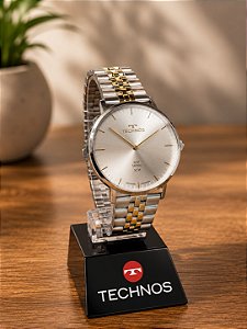 Relogio masculino Technos prata com dourado SLIM 2025LUJ/1K