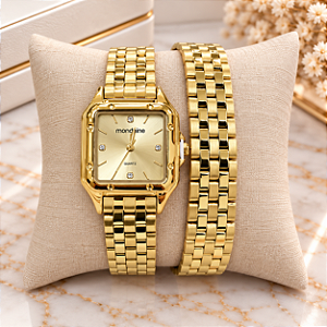 Relógio Feminino Analógico Dourado Mondaine Pulseira Transversal - 32983LPMVDE1