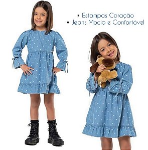 Vestido Jeans Manga Longa Infantil Mania Kids