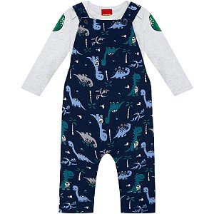 Jardineira Bebê Moletom + Body em Cotton Kyly