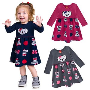 Vestido Infantil Manga Longa em Molecotton Pelúciada Kyly