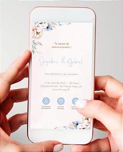 Convite de Casamento Interativo - Floral Serenity e Blush Pink [arte digital]