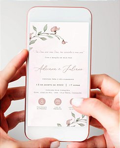 Convite de Casamento Interativo - Floral Rosé Minimalista [arte digital]