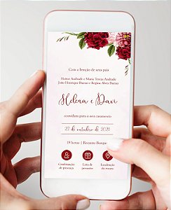 Convite de Casamento Interativo -  Floral Marsala Delicado [arte digital]