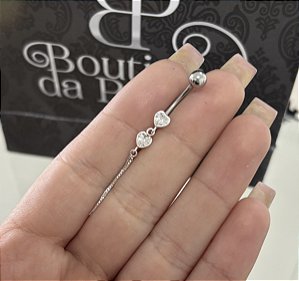Piercing de Prata Umbigo Pingente Coração