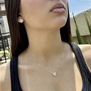 Conjunto de Prata Coração Branco