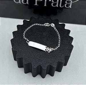 Pulseira de Prata Infantil Plaquinha Borboleta