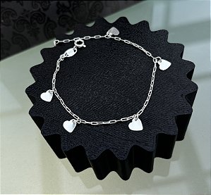 Pulseira Prata Corações Pendurados