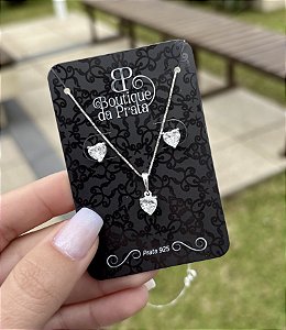 Conjunto de Prata Pedra Coração 6mm