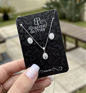 Conjunto de Prata Oval Cristal