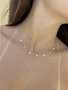 Colar de Prata Choker Veneziana com Pedras Redondas