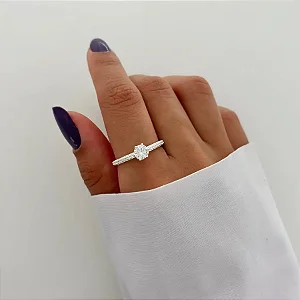 Anel de Prata Solitário Cravejado Pedra 5mm