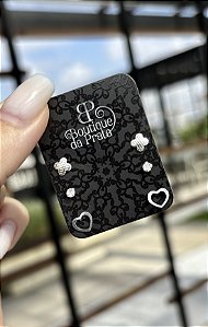 Brinco de Prata Trio - Coração,, Ponto de Luz, Trevo