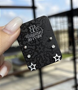 Brinco de Prata Trio - Estrela, Ponto de Luz e Bolinha