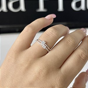 Anel de Prata Aro Duplo com Zircônias