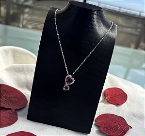 Colar de Prata 2 Corações Vermelho